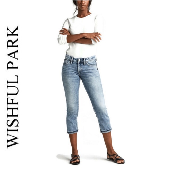 Wishful Park Denim - Acid Wash Cropped Denim Capri Blue Jeans